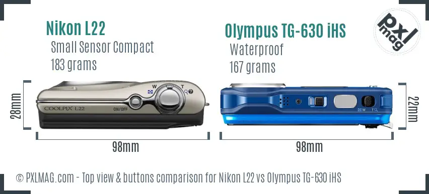 Nikon L22 vs Olympus TG-630 iHS top view buttons comparison