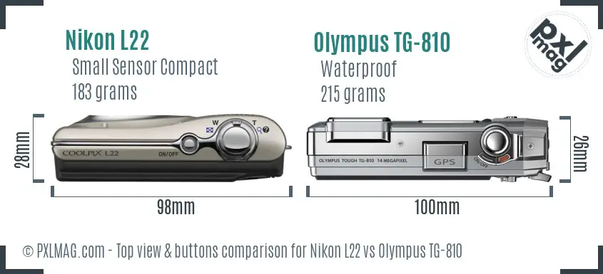 Nikon L22 vs Olympus TG-810 top view buttons comparison Nikon L22 vs Olympus TG-810 top view buttons comparison