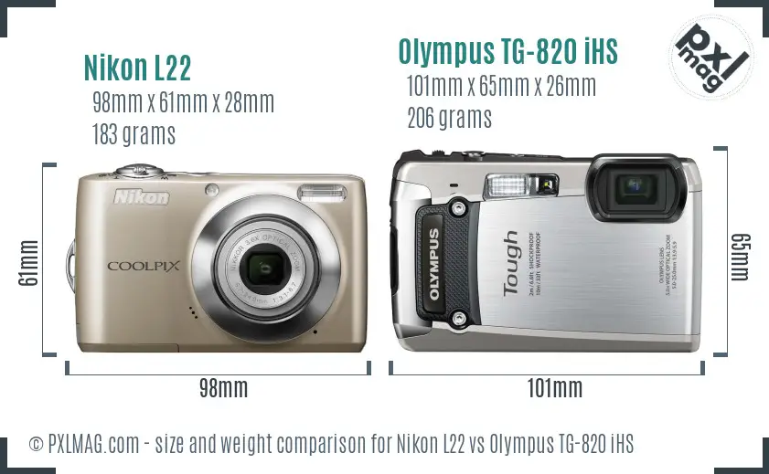 Nikon L22 vs Olympus TG-820 iHS size comparison