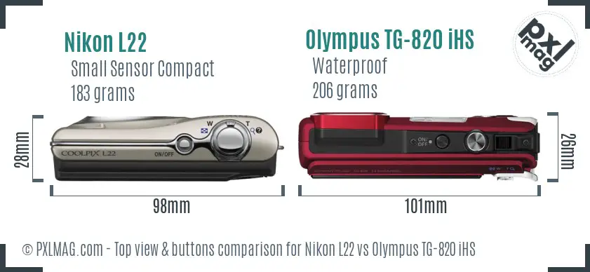 Nikon L22 vs Olympus TG-820 iHS top view buttons comparison