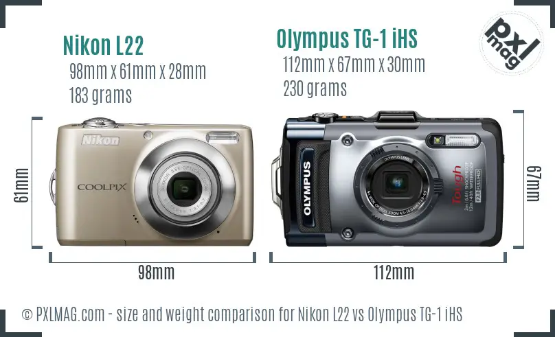Nikon L22 vs Olympus TG-1 iHS size comparison Nikon L22 vs Olympus TG-1 iHS size comparison