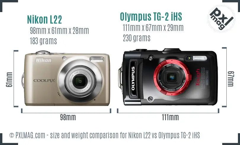 Nikon L22 vs Olympus TG-2 iHS size comparison