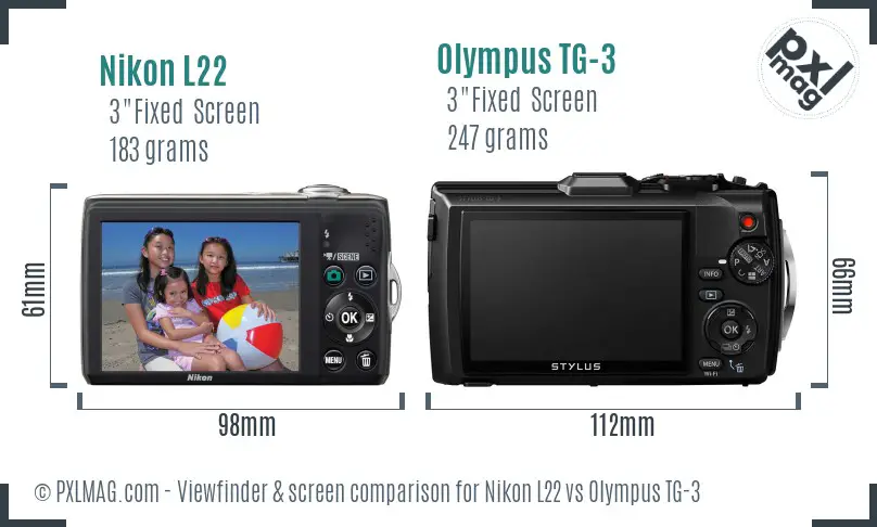 Nikon L22 vs Olympus TG-3 Screen and Viewfinder comparison