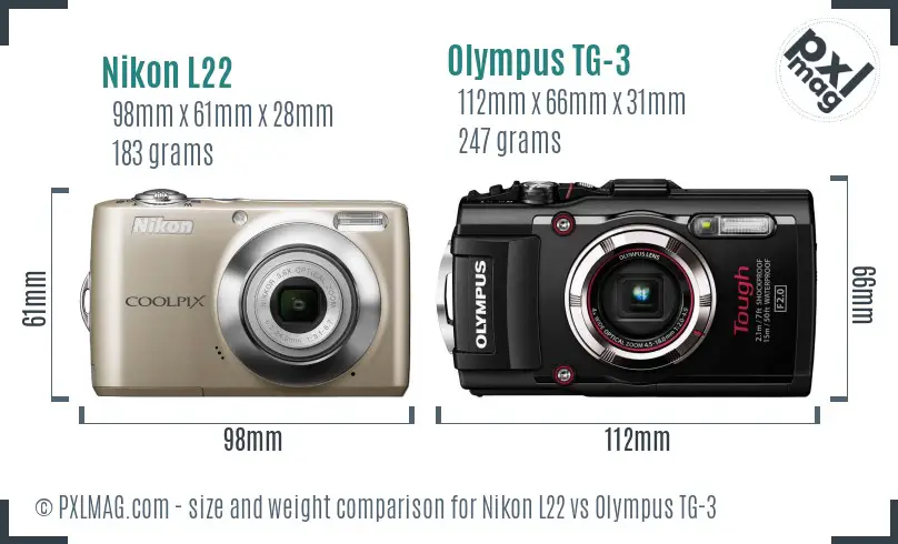 Nikon L22 vs Olympus TG-3 size comparison