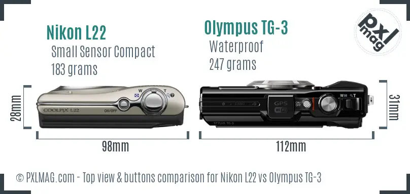 Nikon L22 vs Olympus TG-3 top view buttons comparison