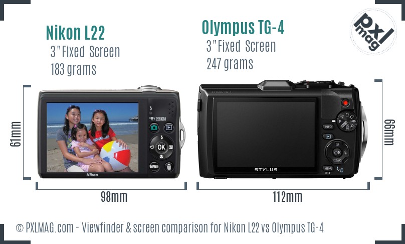 Nikon L22 vs Olympus TG-4 Screen and Viewfinder comparison