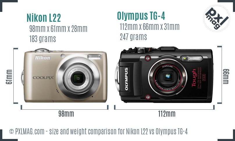 Nikon L22 vs Olympus TG-4 size comparison Nikon L22 vs Olympus TG-4 size comparison