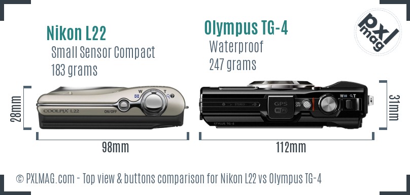 Nikon L22 vs Olympus TG-4 top view buttons comparison