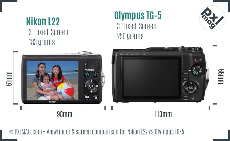 Nikon L22 vs Olympus TG-5 Screen and Viewfinder comparison