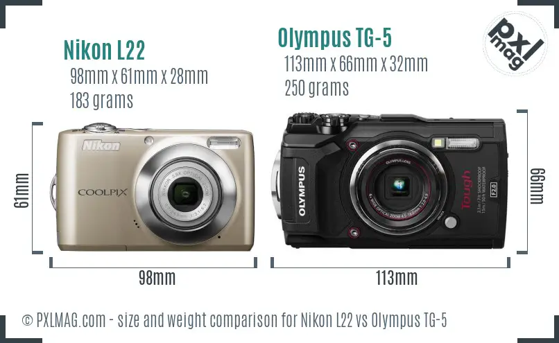 Nikon L22 vs Olympus TG-5 size comparison