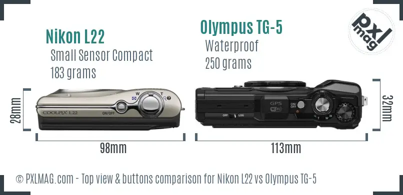 Nikon L22 vs Olympus TG-5 top view buttons comparison