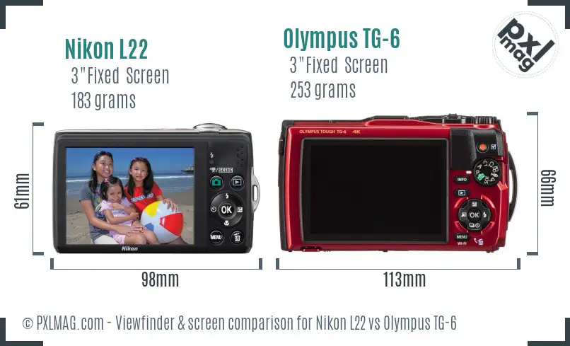Nikon L22 vs Olympus TG-6 Screen and Viewfinder comparison