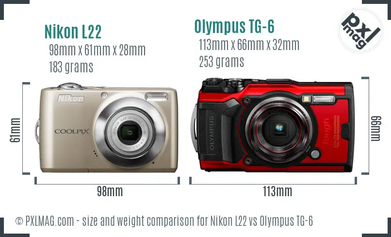Nikon L22 vs Olympus TG-6 size comparison