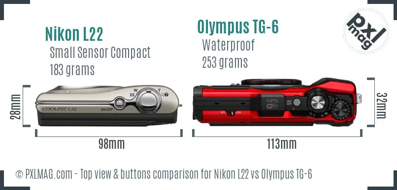 Nikon L22 vs Olympus TG-6 top view buttons comparison