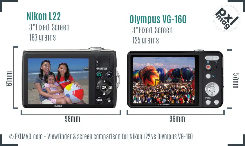 Nikon L22 vs Olympus VG-160 Screen and Viewfinder comparison