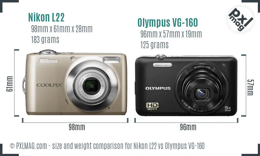 Nikon L22 vs Olympus VG-160 size comparison