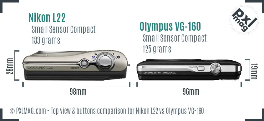 Nikon L22 vs Olympus VG-160 top view buttons comparison