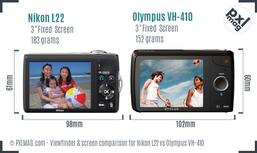 Nikon L22 vs Olympus VH-410 Screen and Viewfinder comparison