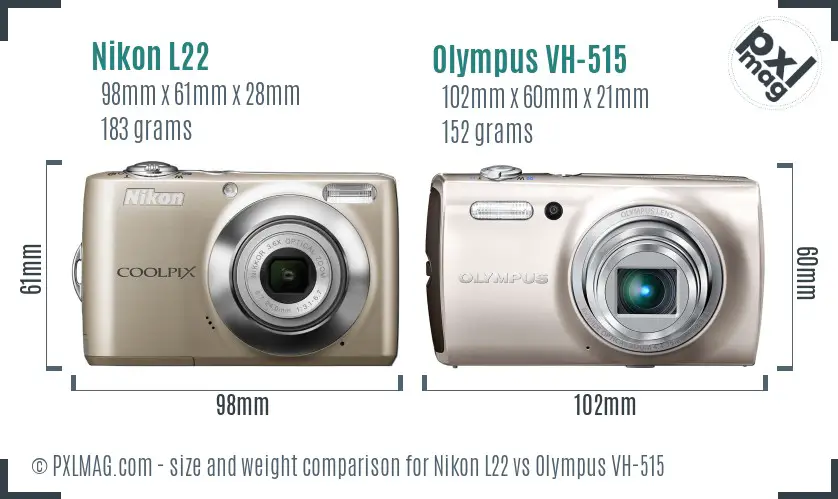 Nikon L22 vs Olympus VH-515 size comparison