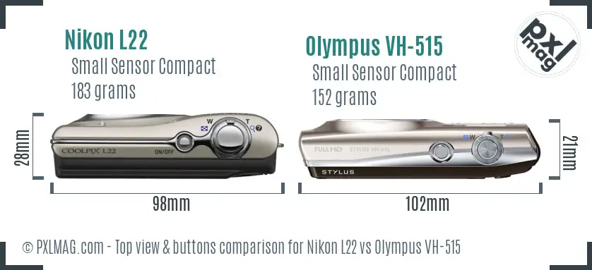 Nikon L22 vs Olympus VH-515 top view buttons comparison