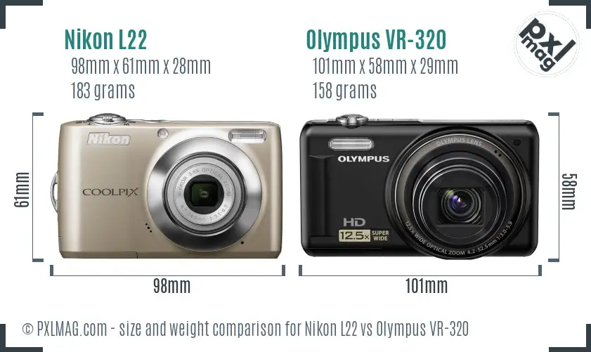 Nikon L22 vs Olympus VR-320 size comparison Nikon L22 vs Olympus VR-320 size comparison