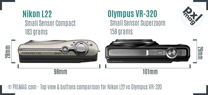 Nikon L22 vs Olympus VR-320 top view buttons comparison Nikon L22 vs Olympus VR-320 top view buttons comparison