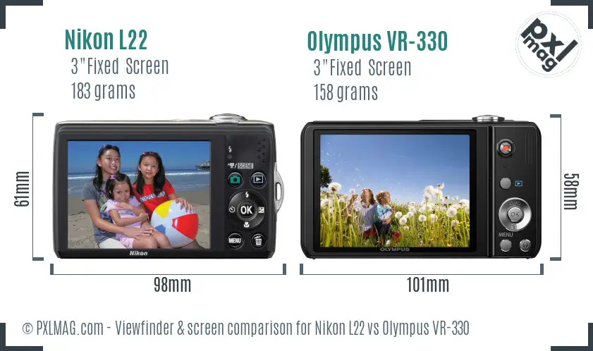 Nikon L22 vs Olympus VR-330 Screen and Viewfinder comparison