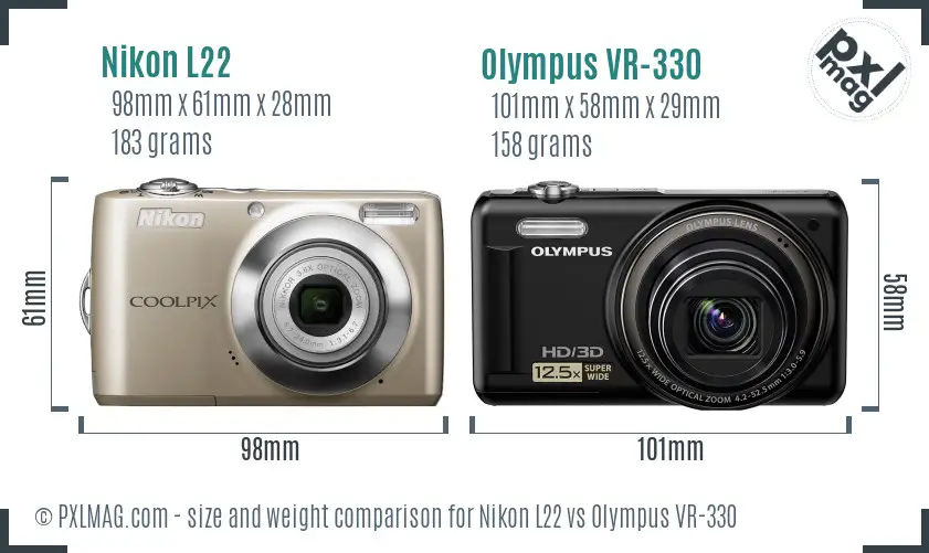 Nikon L22 vs Olympus VR-330 size comparison