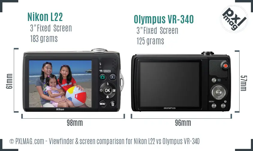 Nikon L22 vs Olympus VR-340 Screen and Viewfinder comparison