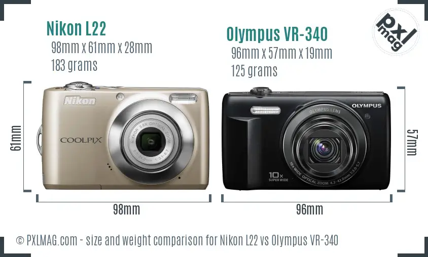 Nikon L22 vs Olympus VR-340 size comparison