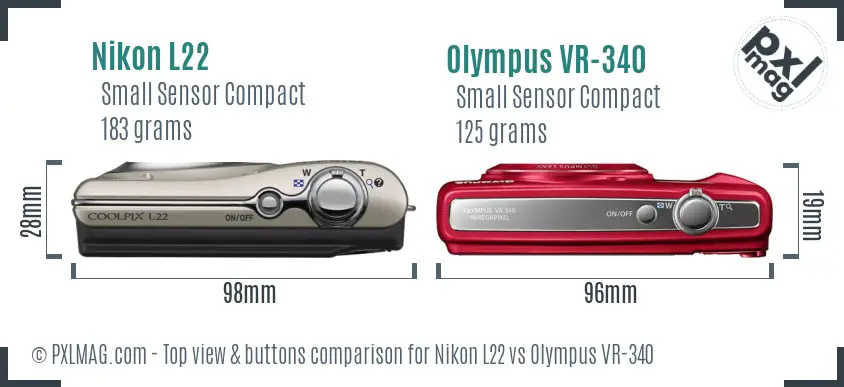 Nikon L22 vs Olympus VR-340 top view buttons comparison