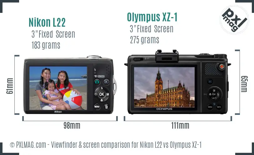 Nikon L22 vs Olympus XZ-1 Screen and Viewfinder comparison