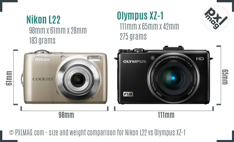 Nikon L22 vs Olympus XZ-1 size comparison