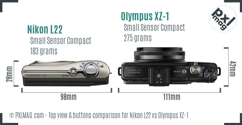 Nikon L22 vs Olympus XZ-1 top view buttons comparison