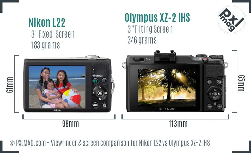Nikon L22 vs Olympus XZ-2 iHS Screen and Viewfinder comparison