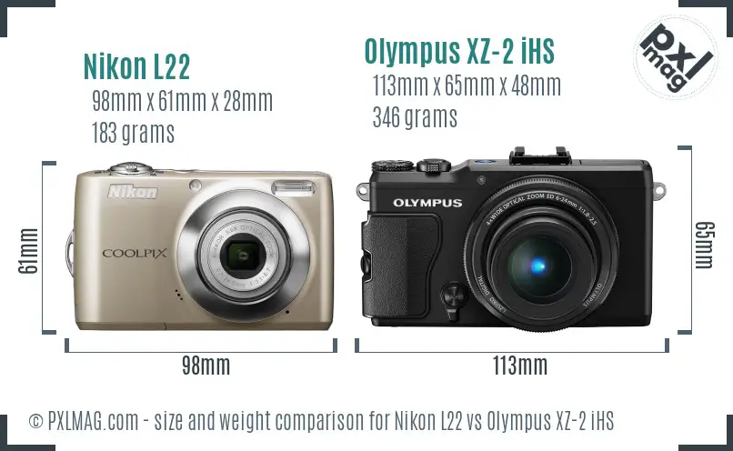 Nikon L22 vs Olympus XZ-2 iHS size comparison