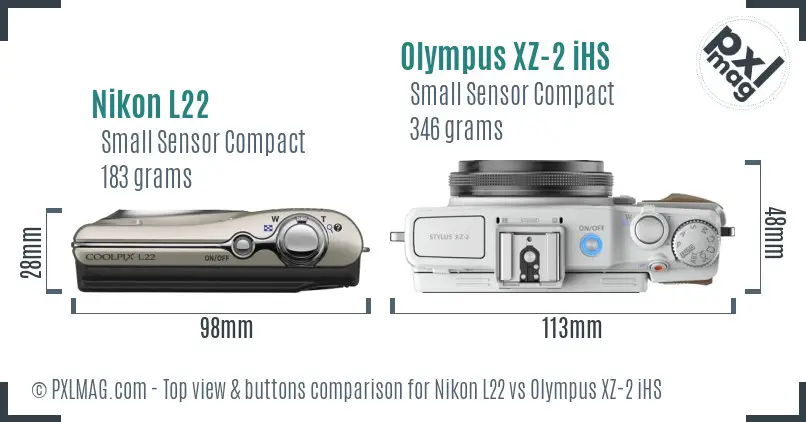Nikon L22 vs Olympus XZ-2 iHS top view buttons comparison