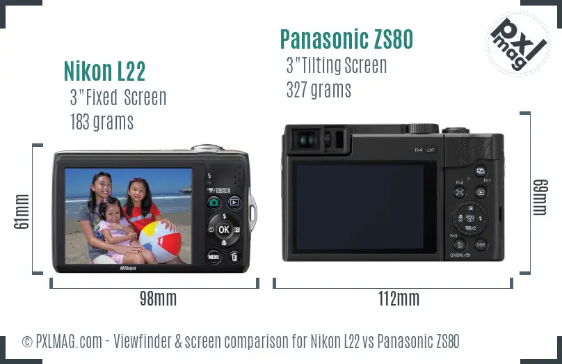 Nikon L22 vs Panasonic ZS80 Screen and Viewfinder comparison
