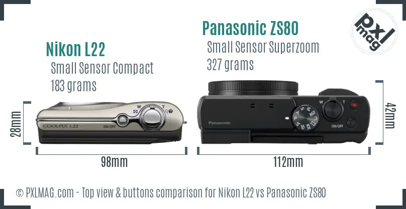 Nikon L22 vs Panasonic ZS80 top view buttons comparison