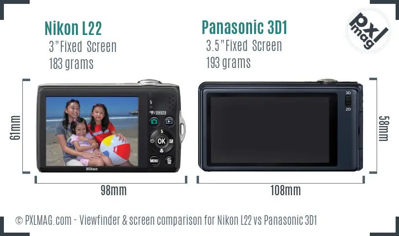 Nikon L22 vs Panasonic 3D1 Screen and Viewfinder comparison