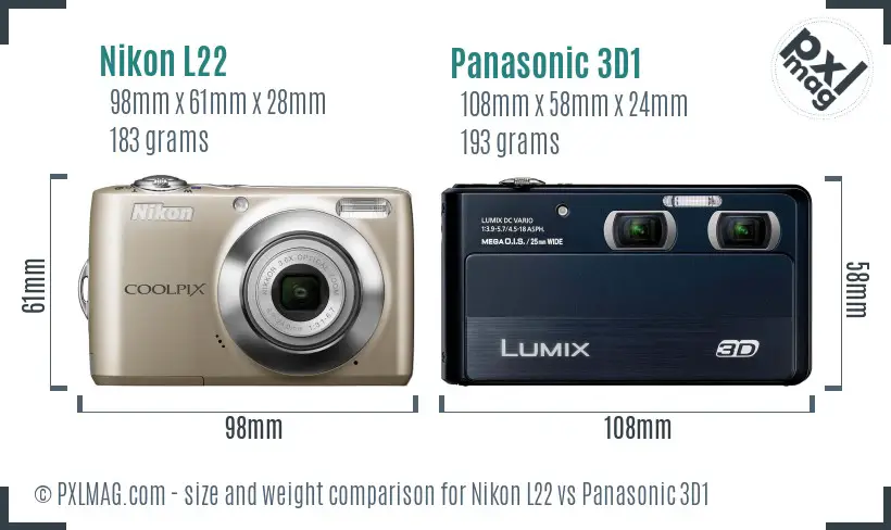 Nikon L22 vs Panasonic 3D1 size comparison