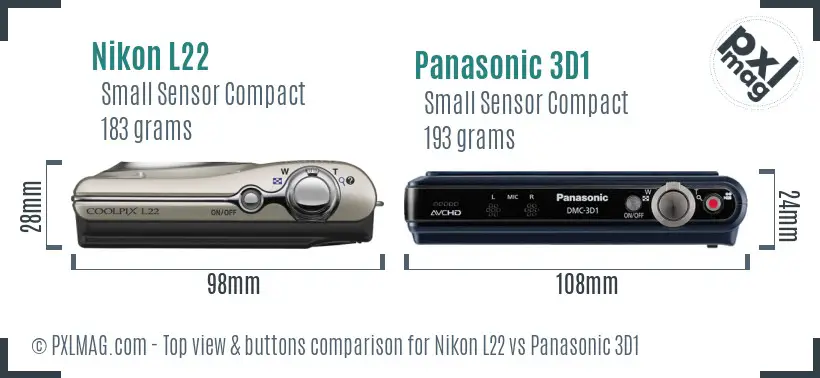 Nikon L22 vs Panasonic 3D1 top view buttons comparison