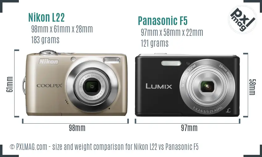 Nikon L22 vs Panasonic F5 size comparison
