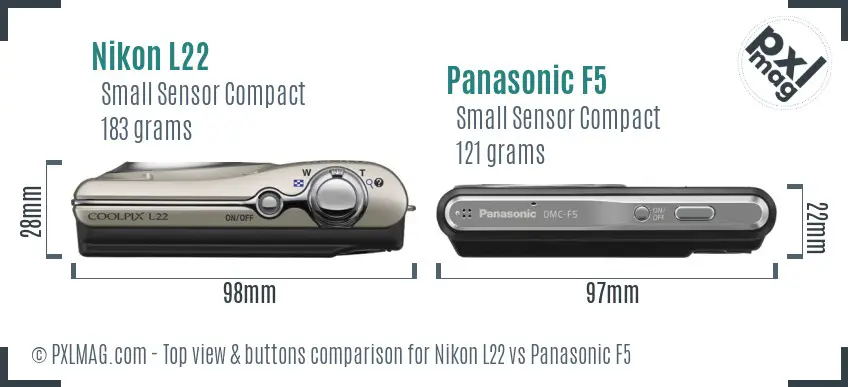 Nikon L22 vs Panasonic F5 top view buttons comparison