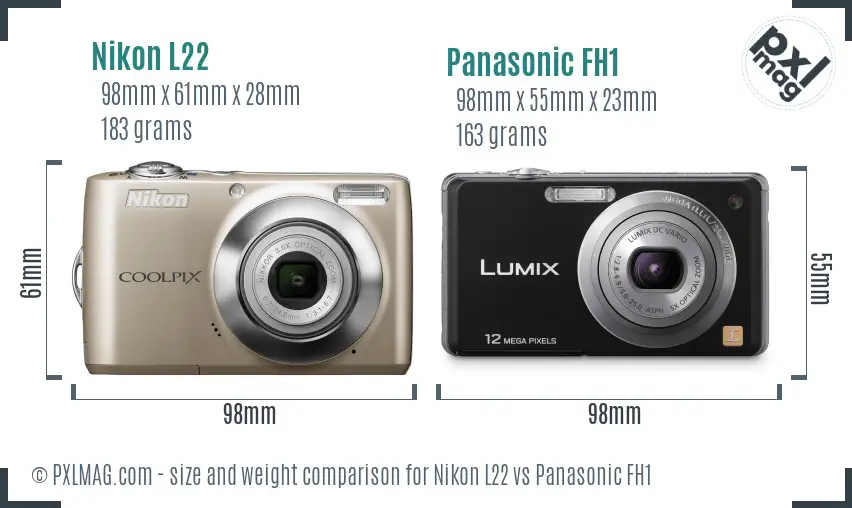 Nikon L22 vs Panasonic FH1 size comparison