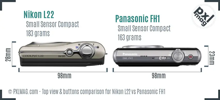 Nikon L22 vs Panasonic FH1 top view buttons comparison