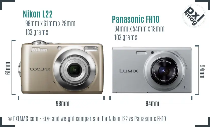 Nikon L22 vs Panasonic FH10 size comparison