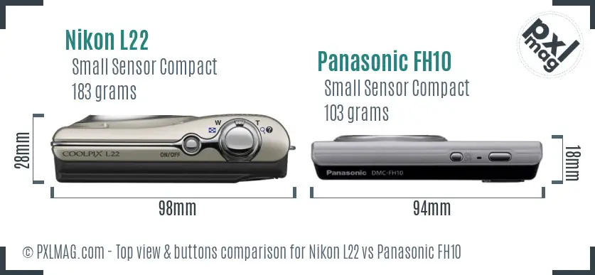 Nikon L22 vs Panasonic FH10 top view buttons comparison
