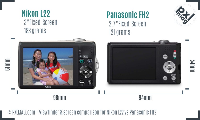 Nikon L22 vs Panasonic FH2 Screen and Viewfinder comparison