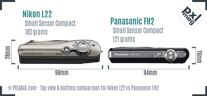 Nikon L22 vs Panasonic FH2 top view buttons comparison